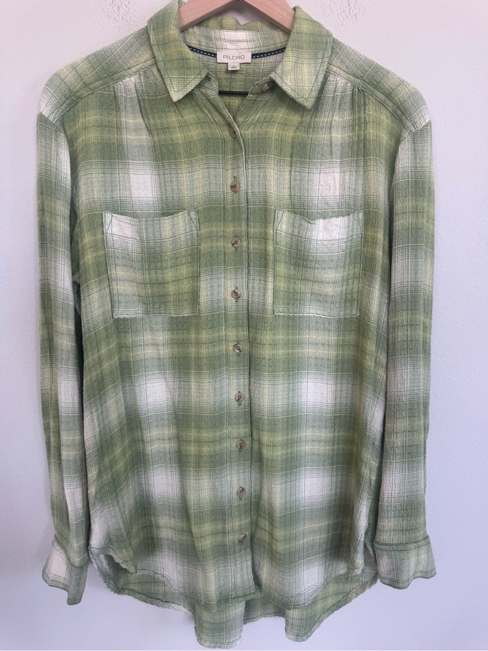 Pilcro Anthropologie NWT Hadley Relaxed Plaid Button Down Shirt Green Small